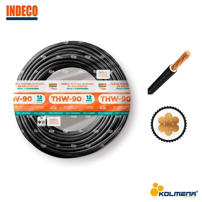 CABLE THW-90+PLUS 450/750V 12 AWG NEGRO X 100M INDECO
