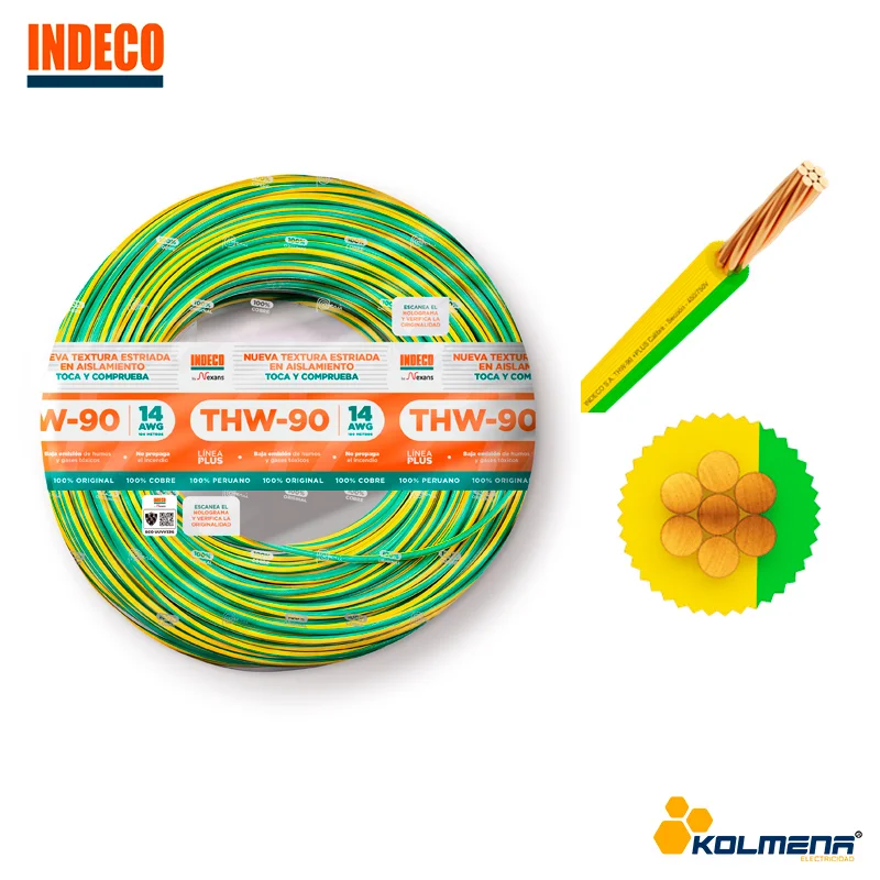 CABLE THW-90+PLUS 450/750V 14 AWG AMARILLO/VERDE X 100M